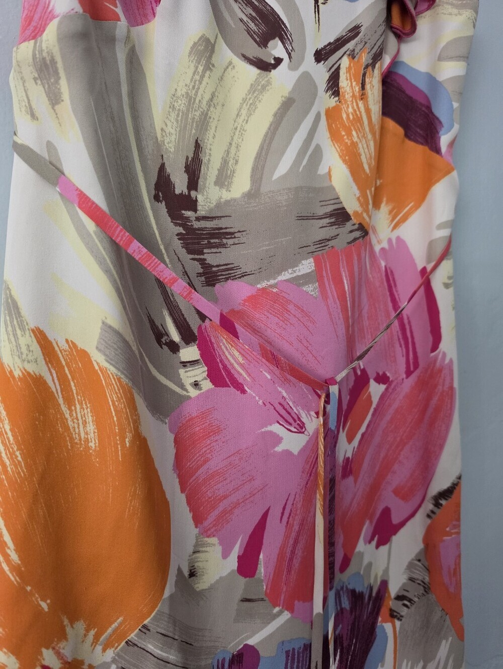 BCBG Sill Floral Ruffle Neck Sleeveless Dress in Pink & Orange - Picture 5 of 8